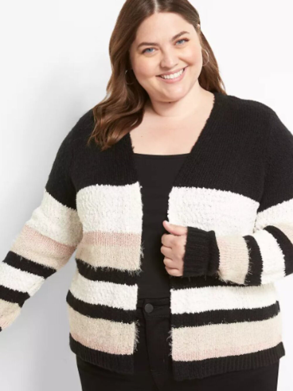 NWT Lane Bryant Multi-Yarn Striped Cardigan Knit Sweater Metallic Size 22/24